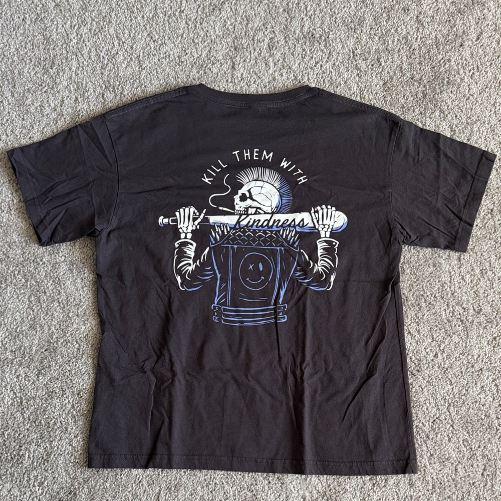 Black Graphic T-Shirt with Skeleton Design